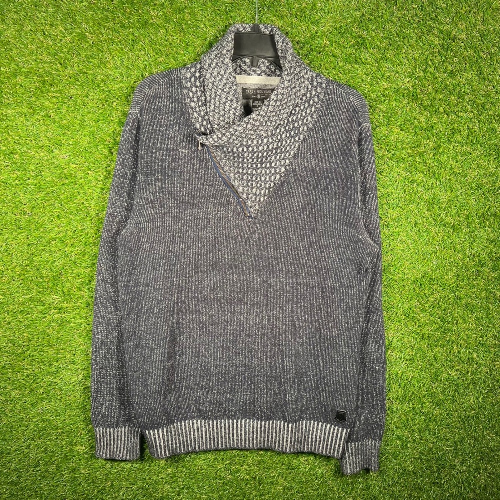 Trash Nouveau Mens Shawl Neck Pullover Sweater Small Gray Marled Knit